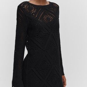 Mango Black Long Sleeve Crochet Dress